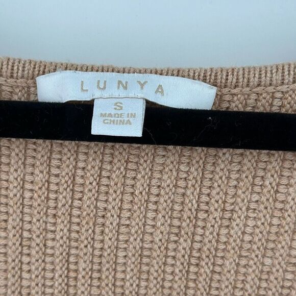 Lunya Brown Knit Reversible V Neck Balloon Sleeve Pullover Sweater Size Small - Picture 3 of 9